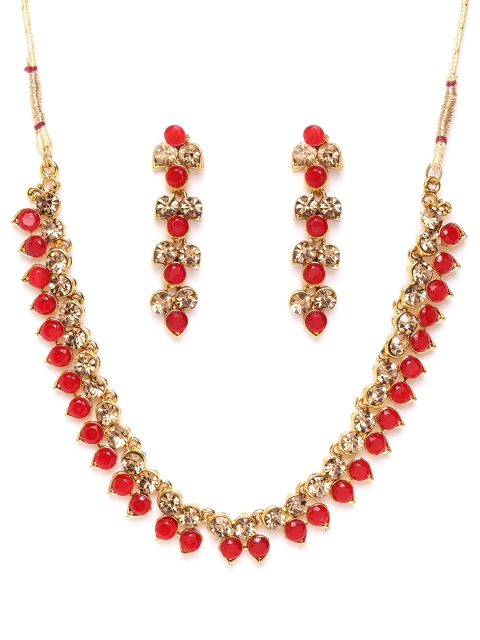 

damani Red Gold-Plated Stone-Studded Jewellery Set