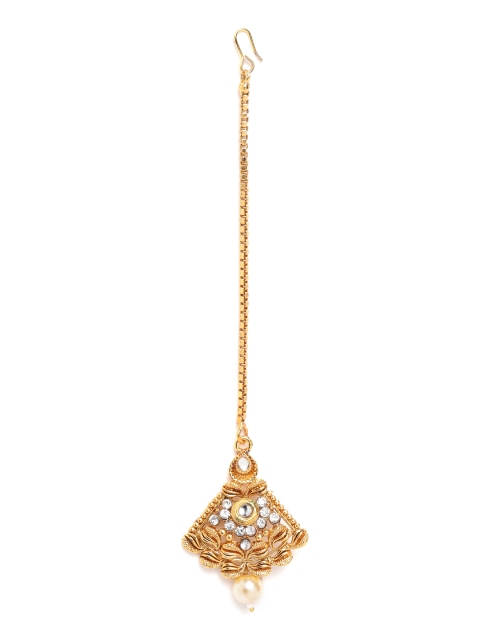 

damani Gold-Plated Polki Stone-Studded & Beaded Maang Tika