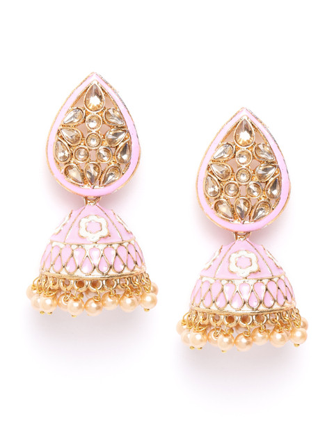 

damani Pink Gold-Plated Stone Studded & Beaded Dome Shaped Jhumkas