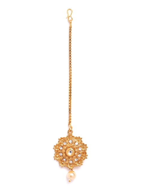 

damani Gold-Plated Polki Stone-Studded & Beaded Maang Tika