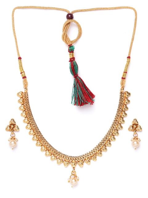 

damani Off-White Gold-Plated Textured Beaded Jewellery Set