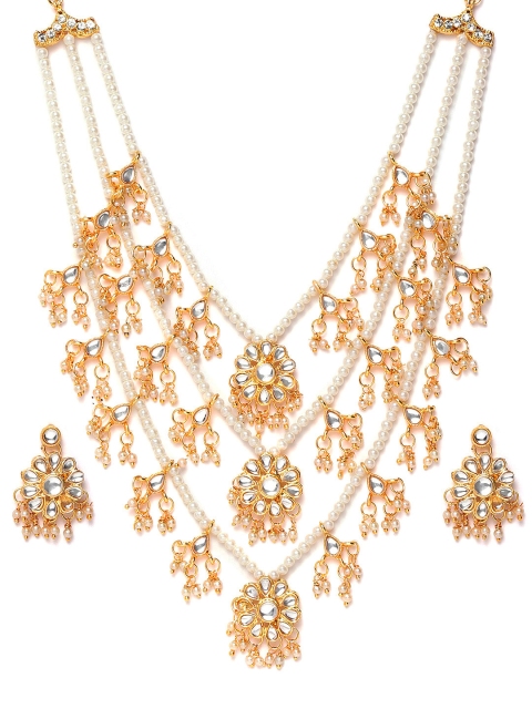 

damani Off-White Gold-Plated Kundan Studded & Beaded Layered Jewellery Set
