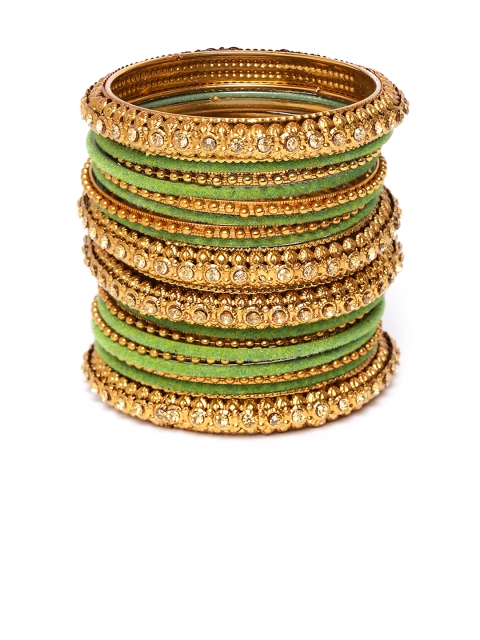 

damani Set of 18 Green & Gold-Toned Stone-Studded Bangles