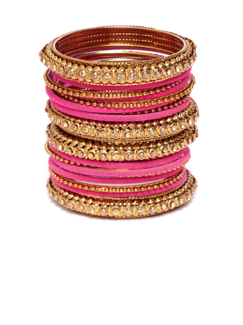 

damani Set Of 18 Pink & Gold-Toned Stone-Studded Bangles