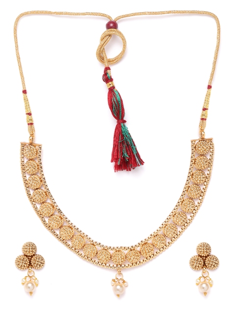 

damani Off-White Gold-Plated Textured Beaded Jewellery Set