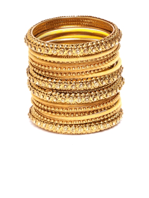 

damani Set of 18 Beige & Gold-Toned Stone-Studded Bangles