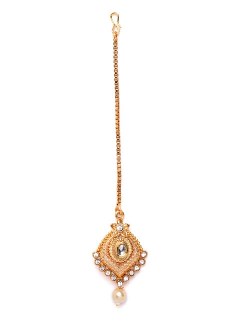 

damani Gold-Plated Polki Stone-Studded & Beaded Maang Tika