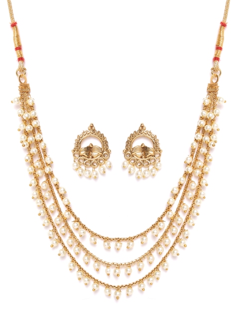 

damani Off-White Gold-Plated Beaded Layered Jewellery Set