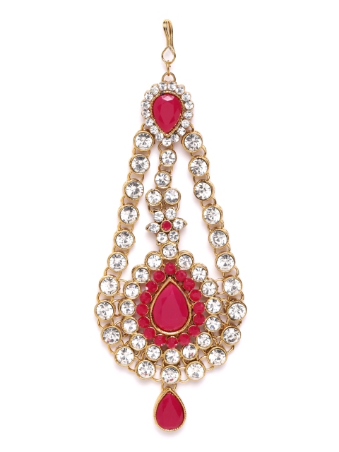 

damani Magenta Gold-Plated Polki Stone-Studded Jhumar Passa