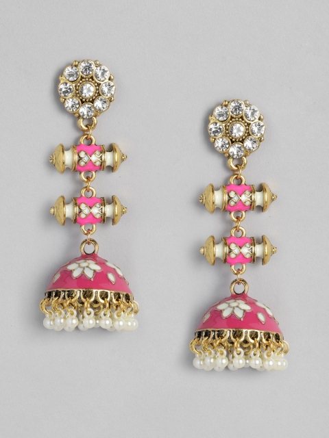 

Anouk Gold-Toned & Pink Enamelled Dome Shaped Jhumkas