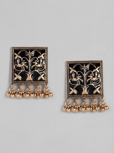 

Anouk Antique Gold-Toned & Black Square Studs
