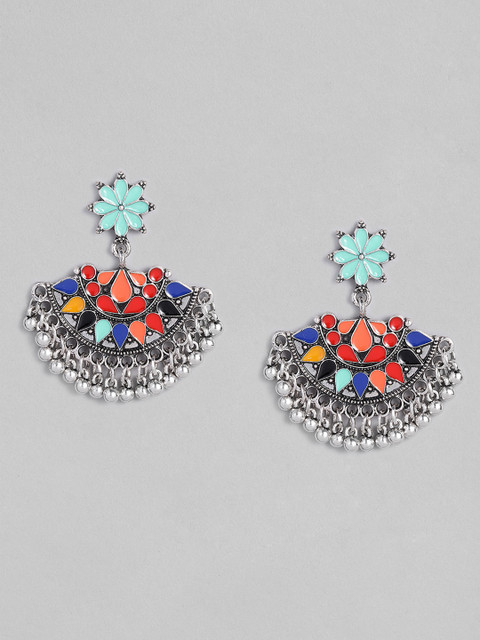

Anouk Multicoloured Oxidized Silver-Plated Enamelled Crescent Shaped Drop Earrings, Multi