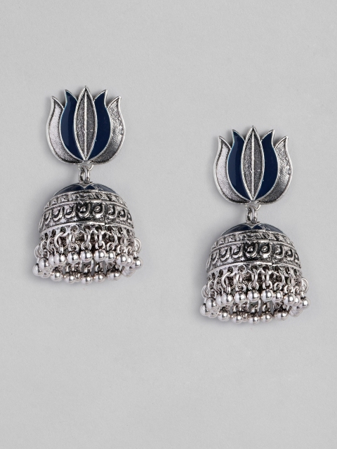 

Anouk Blue Oxidized Silver-Plated Enamelled Dome Shaped Jhumkas