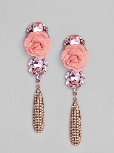 

DressBerry Peach-Coloured Gold-Plated Floral Drop Earrings