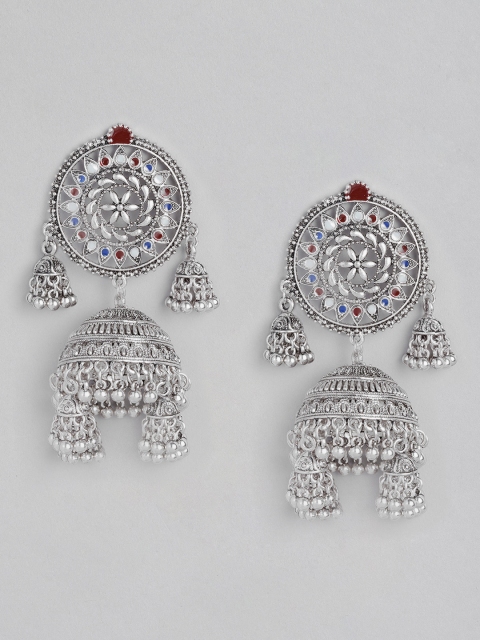 

Anouk Oxidized Silver-Plated Enamelled Dome Shaped Jhumkas