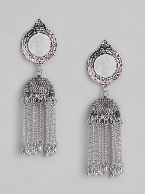 

Anouk Silver-Plated Mirror Work Dome Shaped Jhumkas