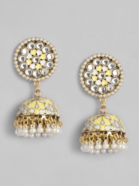 

Anouk Yellow Enamelled and Studded Dome Shaped Jhumkas