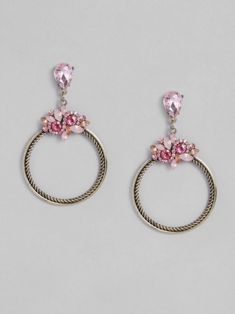

DressBerry Pink & Bronze-Toned Circular Drop Earrings