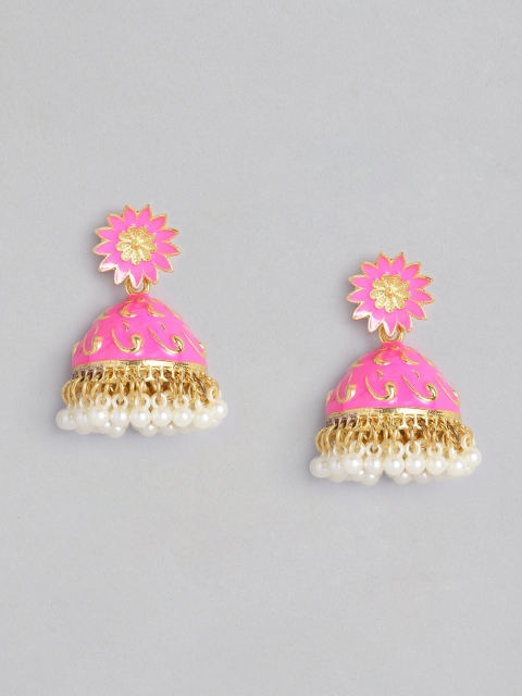 

Anouk Pink & Gold-Toned Gold Plated Dome Shaped Jhumkas