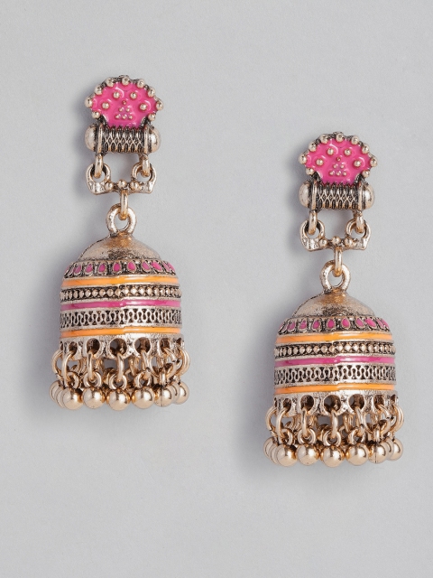 

Anouk Pink & Rose Gold-Plated Contemporary Jhumkas