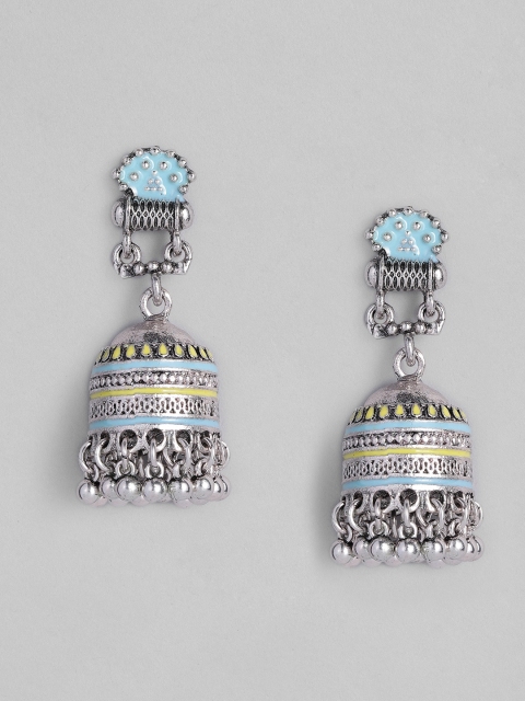

Anouk Silver-Toned & Blue Enamelled Dome Shaped Jhumkas