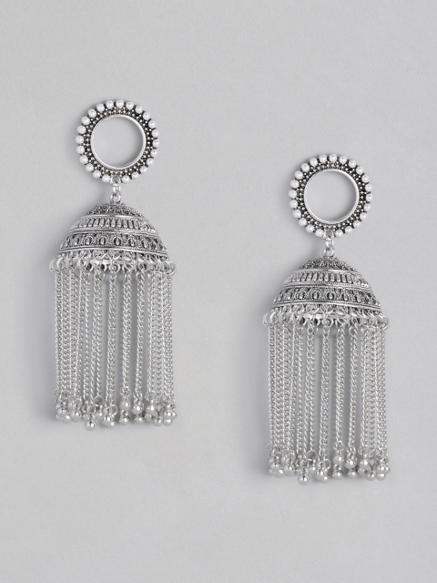

Anouk Oxidized Silver-Plated Tasselled Circular Jhumkas