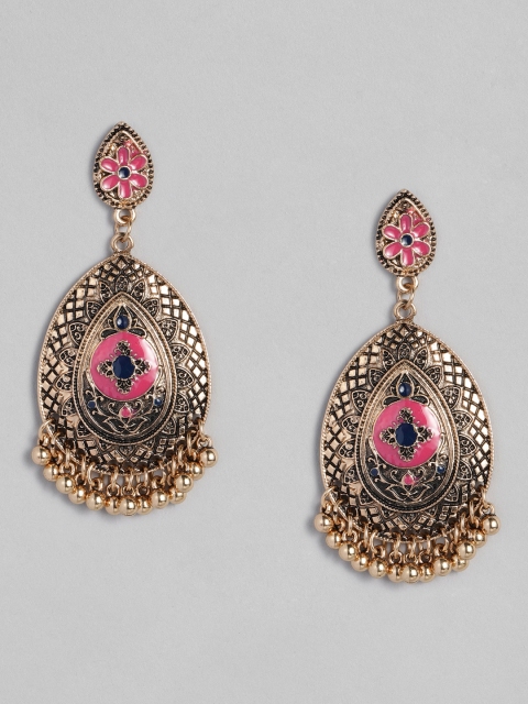 

Anouk Gold-Toned & Pink Oval Shaped Enamelled Drop Earrings