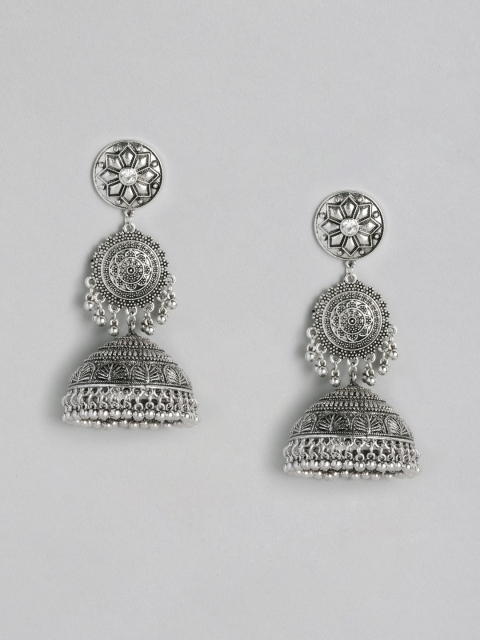 

Anouk Oxidized Silver-Plated Dome Shaped Jhumkas