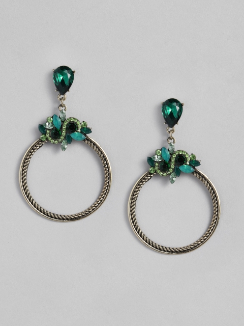 

DressBerry Green Circular Studded Drop Earrings