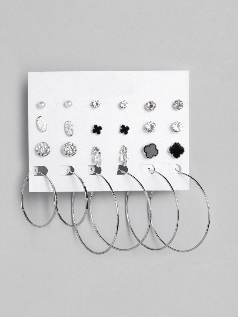 

DressBerry Silver-Toned Set of 12 Earrings