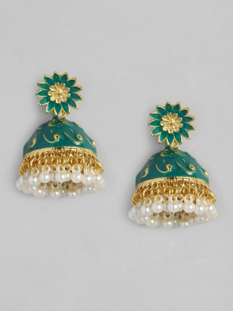 

Anouk Green & Gold-Toned Gold Plated Dome Shaped Jhumkas