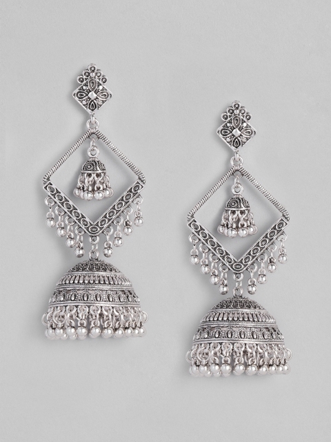 

Anouk Oxidized Silver-Plated Dome Shaped Jhumkas
