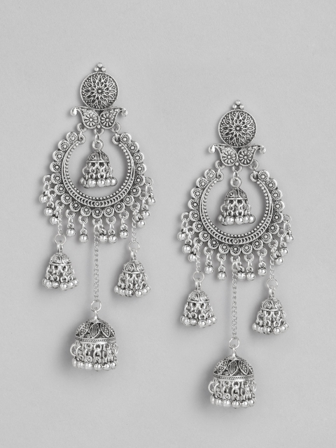 

Anouk Oxidised Silver-Plated Dome Shaped Jhumkas