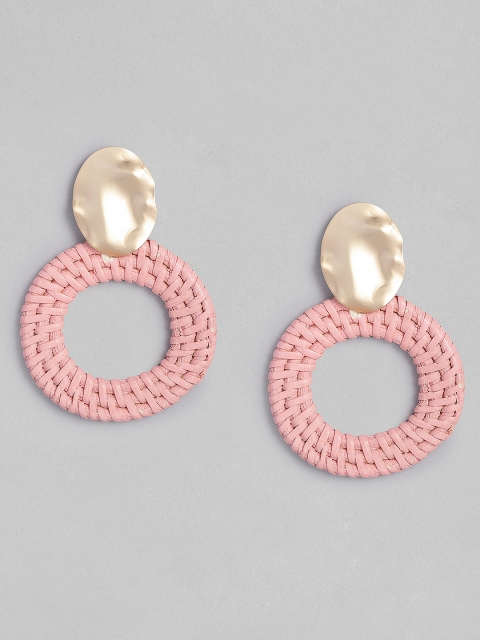 

DressBerry Pink & Gold-Toned Circular Drop Earrings