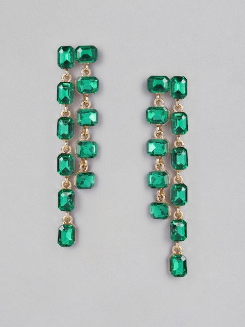

DressBerry Green Gold-Plated Tasselled Studded Geometric Drop Earrings