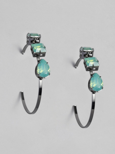 

DressBerry Gunmetal-Toned & Green Circular Half Hoop Earrings, Metallic