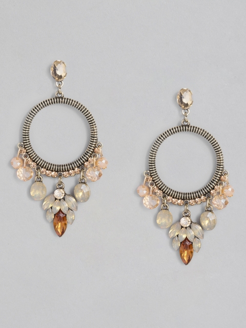 

DressBerry Pink & Brown Gold-Plated Studded Circular Drop Earrings