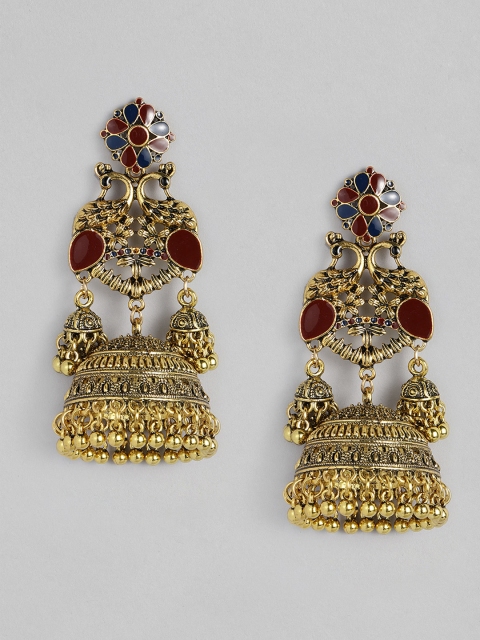 

Anouk Gold-Toned & Maroon Enamelled Dome Shaped Jhumkas