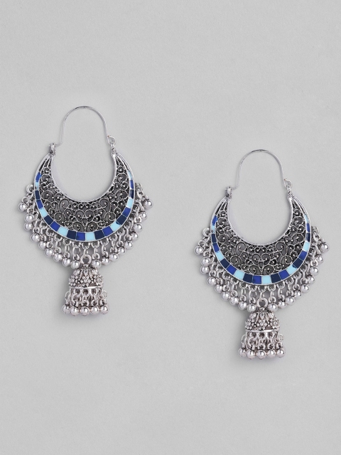 

Anouk Blue Oxidized Silver-Plated Enamelled Circular Jhumkas