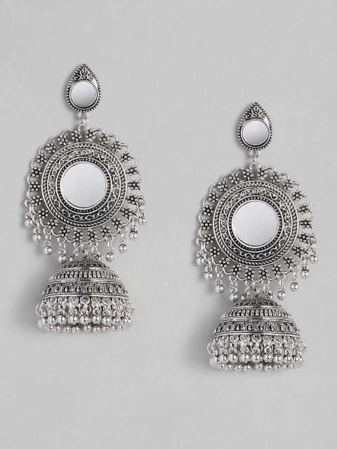 

Anouk Oxidized Silver-Plated Mirror Dome Shaped Jhumkas