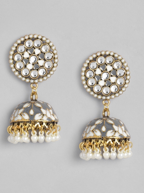 

Anouk Grey & Gold-Toned Gold Plated Dome Shaped Jhumkas