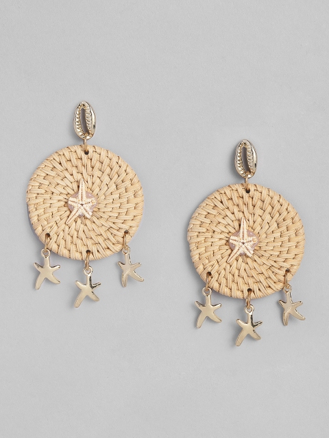 

DressBerry Beige & Gold-Toned Wood Circular Drop Earrings