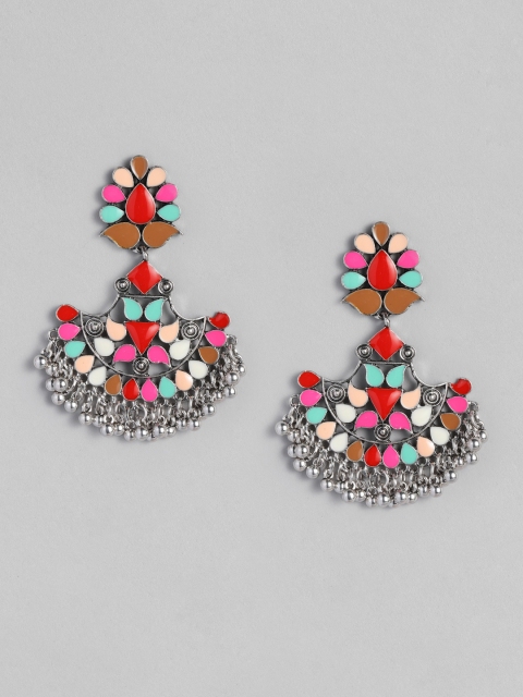 

Anouk Multicoloured Oxidized Silver-Plated Enamelled Crescent Shaped Drop Earrings, Multi
