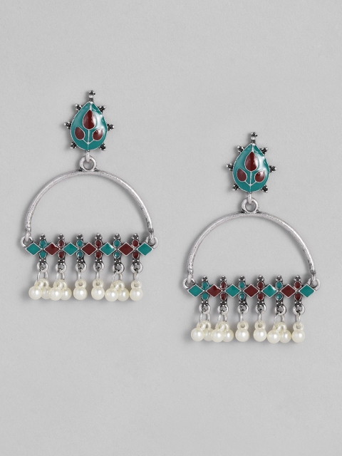 

Anouk Green & Pink Oxidized Silver-Plated Classic Drop Earrings