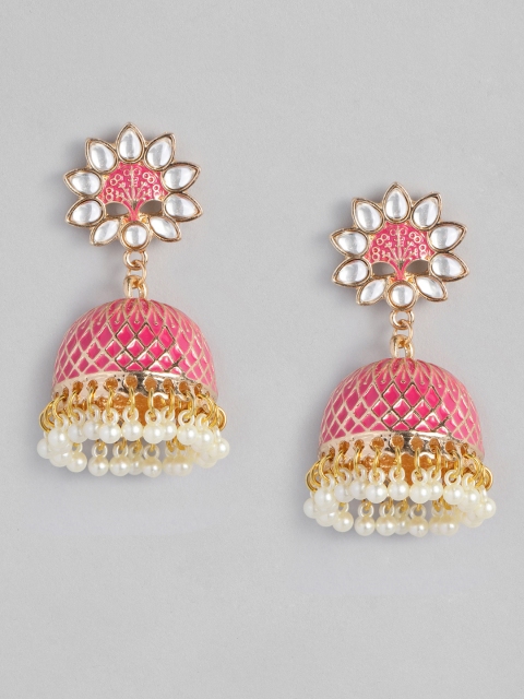 

Anouk Peach-Coloured Gold Plated Dome Shaped Jhumkas