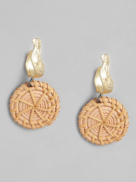

DressBerry Brown & Gold-Toned Wood Circular Drop Earrings