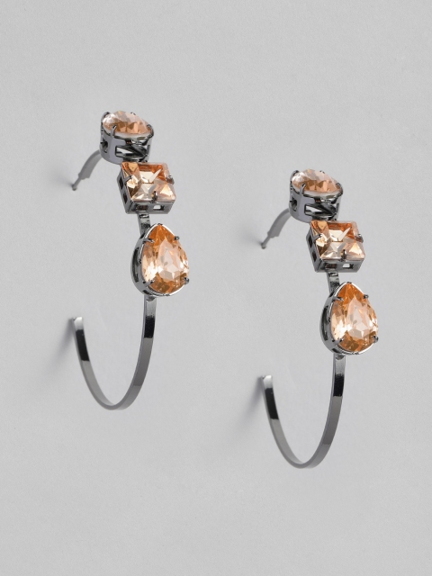 

DressBerry Peach-Coloured Oxidized Silver-Plated Studded Circular Half Hoop Earrings