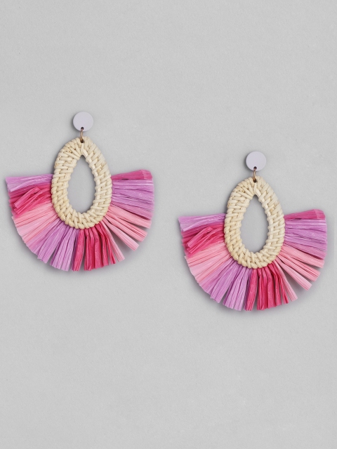 

DressBerry Beige & Pink Wood Oval Drop Earrings