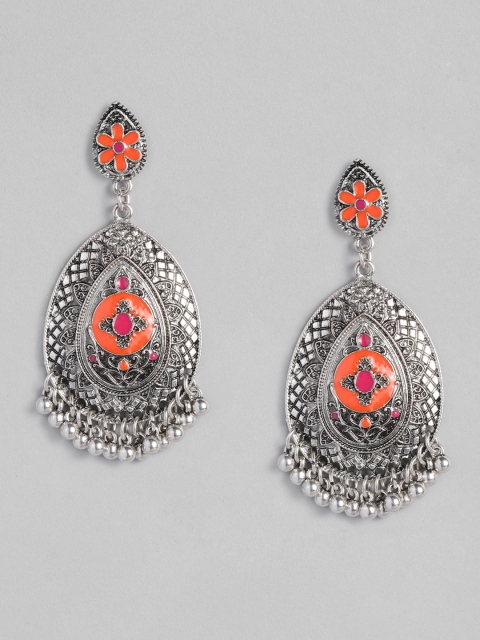 

Anouk Orange Oxidized Silver-Plated Enamelled Oval Drop Earrings