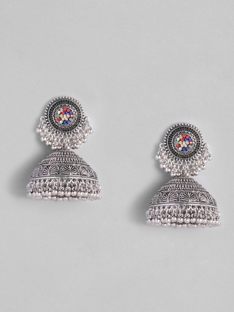 

Anouk Oxidized Silver-Plated Studded Dome Shaped Jhumkas